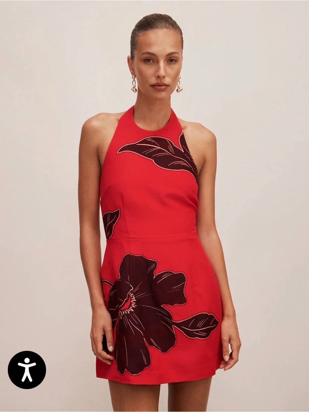 EverNew Corinna Printed Linen Halter Mini Dress